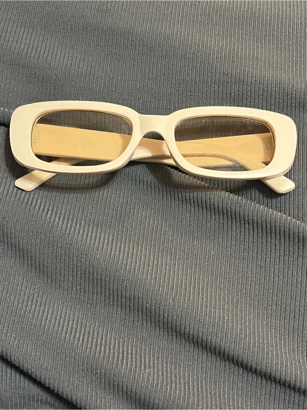 Chunky Ivory Cream Rectangle Eyeglasses Clear Lens Retro Fashion Glasses-Unisex